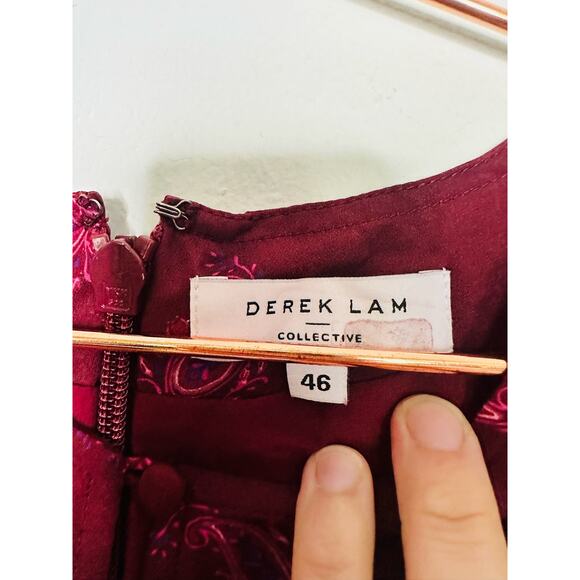 DEREK LAM COLLECTIVE Red Floral Chiffon Keyhole Neckline Parachute Sleeves Dress - Picture 13 of 16